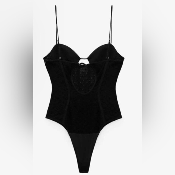 Zara Black peek a boo sheer mesh Lace Bodysuit Size small brand‎ new - Picture 4 of 10